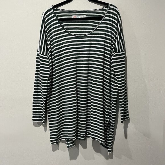 Free People Beach One Body Un Deux Green Striped Oversized Tunic Top Long Sleeve - Picture 1 of 9
